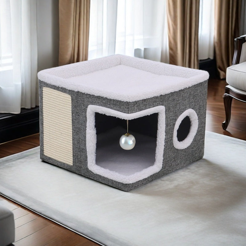 Maison Cube Multifonction pour Chats avec Aire de Jeu