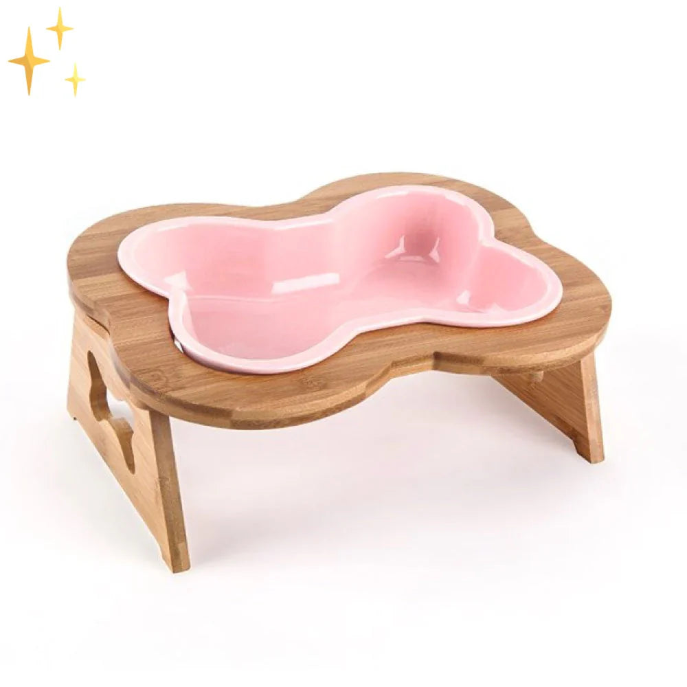 Gamelle Céramique Élevée pour Chien – Design Os & Support Bois