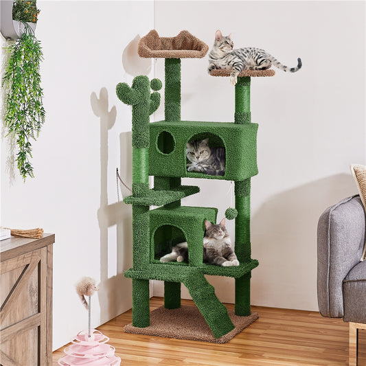 Arbre à Chat Cactus Multi-Niveaux avec Niches et Jouets Suspendus