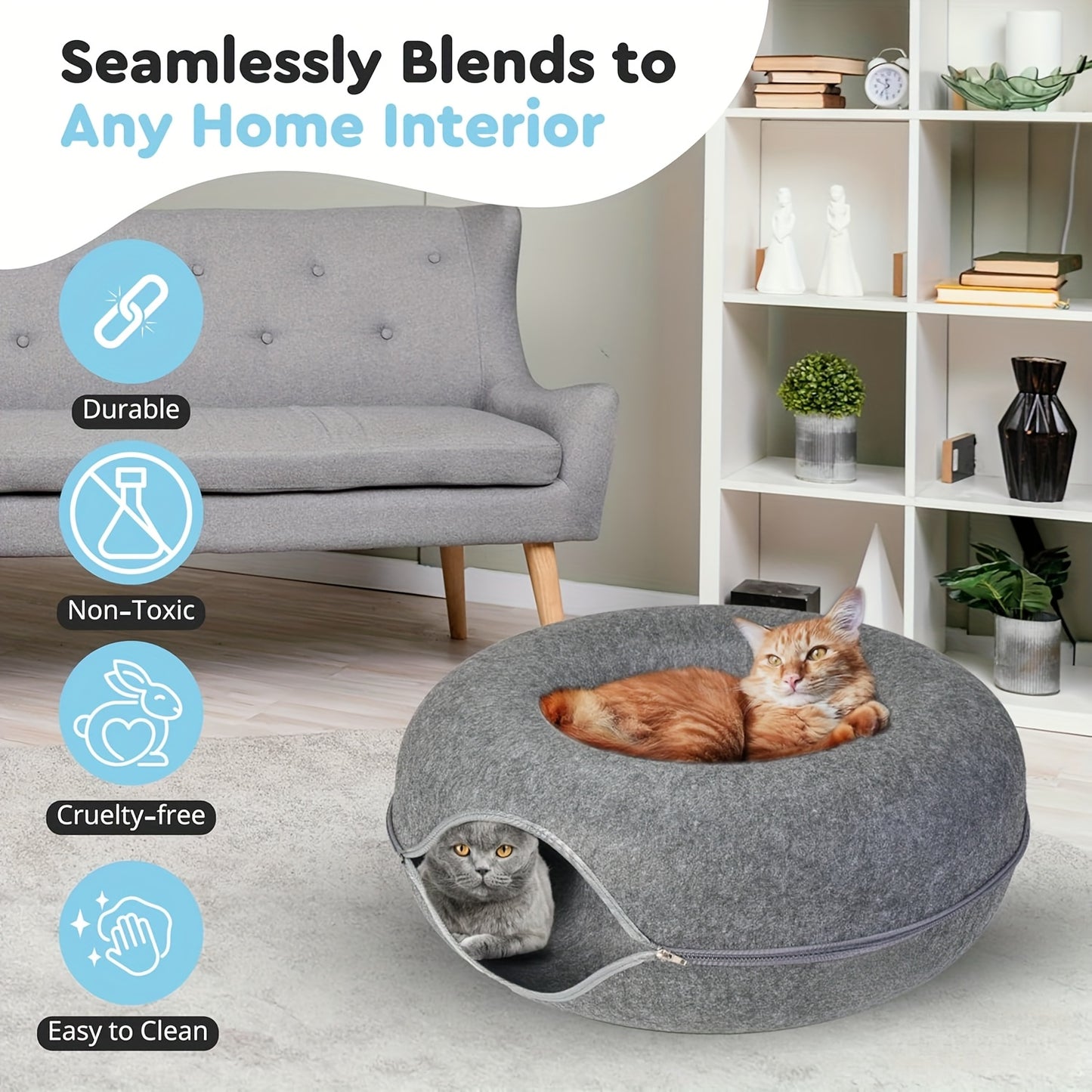 Panier Tunnel en Feutre pour Chats – Double Niveau