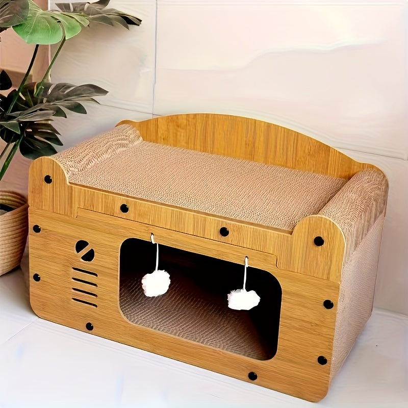 Maison Griffoir en Carton avec Jouet Suspendu pour Chat