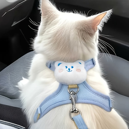 Harnais Réglable pour Chat avec Laisse et Motif Peluche