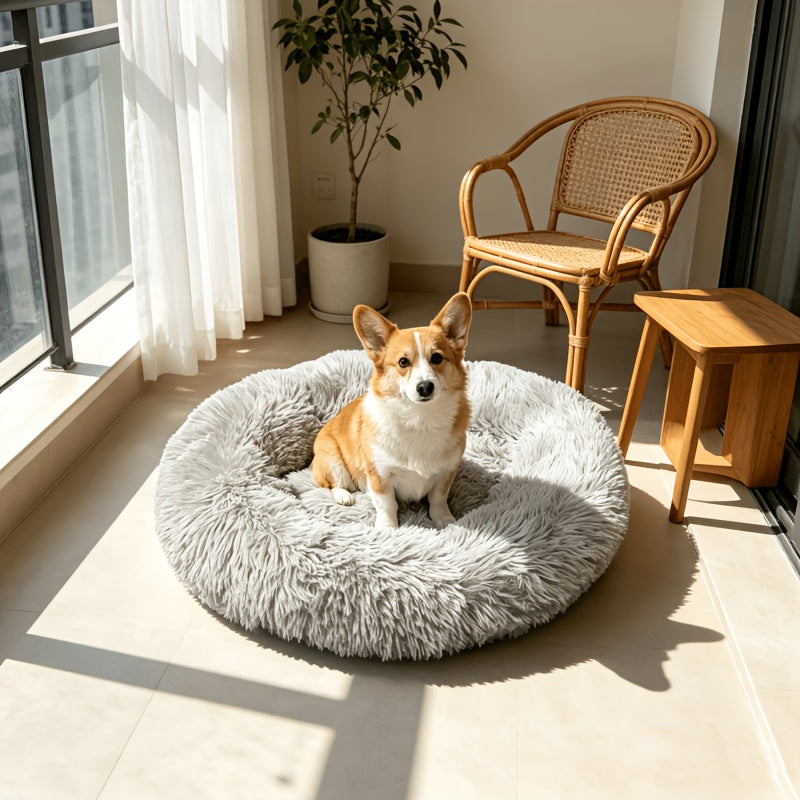 Pouf pour chien : Panier rond en peluche pour chien