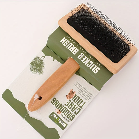Brosse de Toilettage en Bois pour Chiens et Chats – Picots Fins et Manche Ergonomique