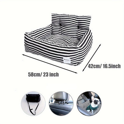 Siège auto lavable en toile rayée pour chien ou chat