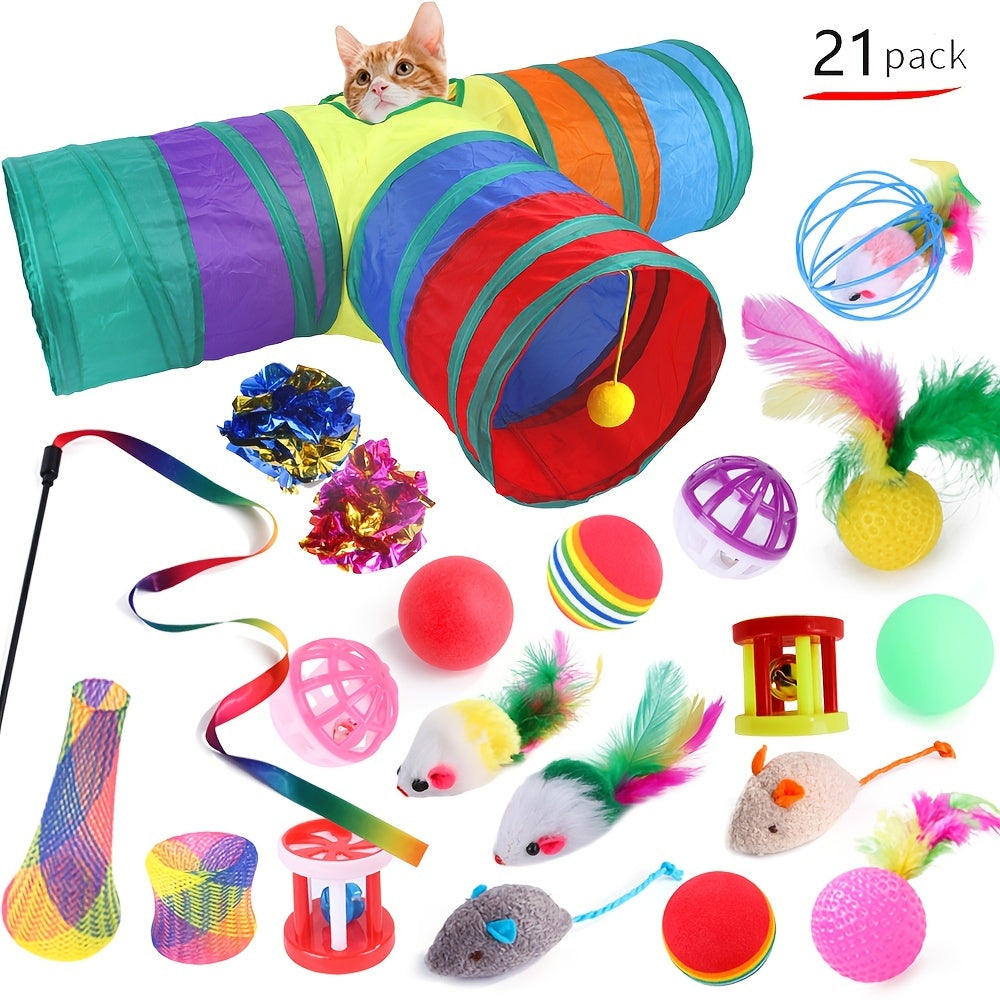 Pack Tunnel de Jeu Pliable Arc-en-Ciel pour Chat avec Jouets