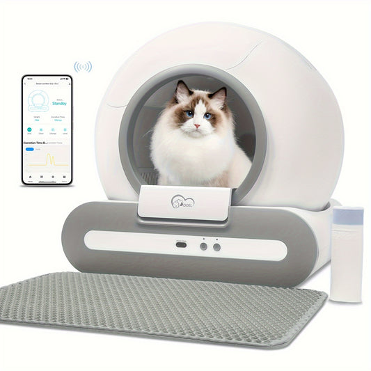 Litière Automatique Connectée pour Chats – 65L avec Tapis et Sacs