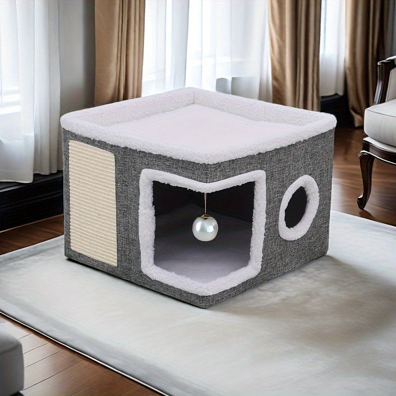 Maison Cube Multifonction pour Chats avec Aire de Jeu