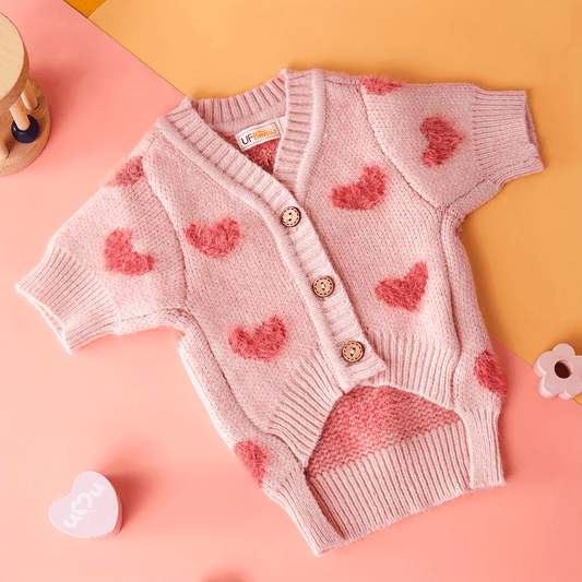 Cardigan Rose à Cœurs pour Chiens et Chats – Tricot Doux Boutonné