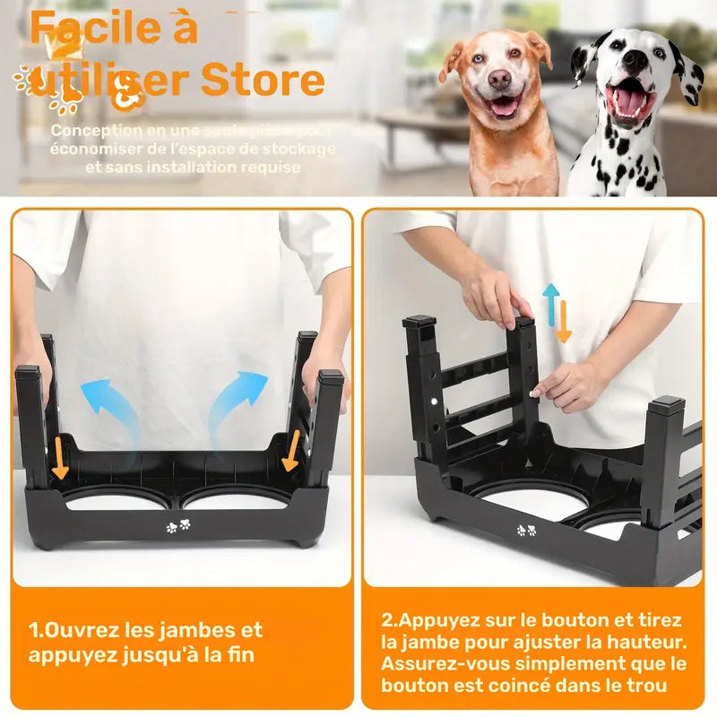 Gamelle surélevée ajustable avec double bol inox pour chien