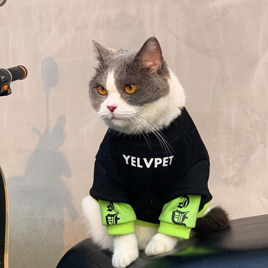 Sweat à Capuche YELVPET pour Chiens et Chats – Pull Doublé Noir et Vert Fluo