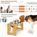 Gamelle surélevée réglable en bambou pour chien & chat
