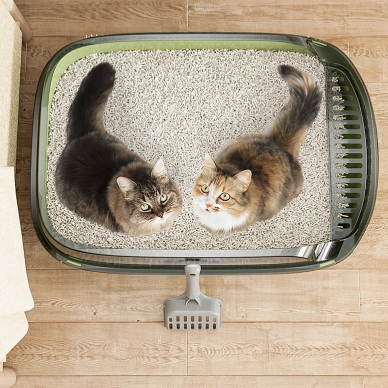 Bac à litière pour chat semi-fermé anti-éclaboussures avec rebords hauts