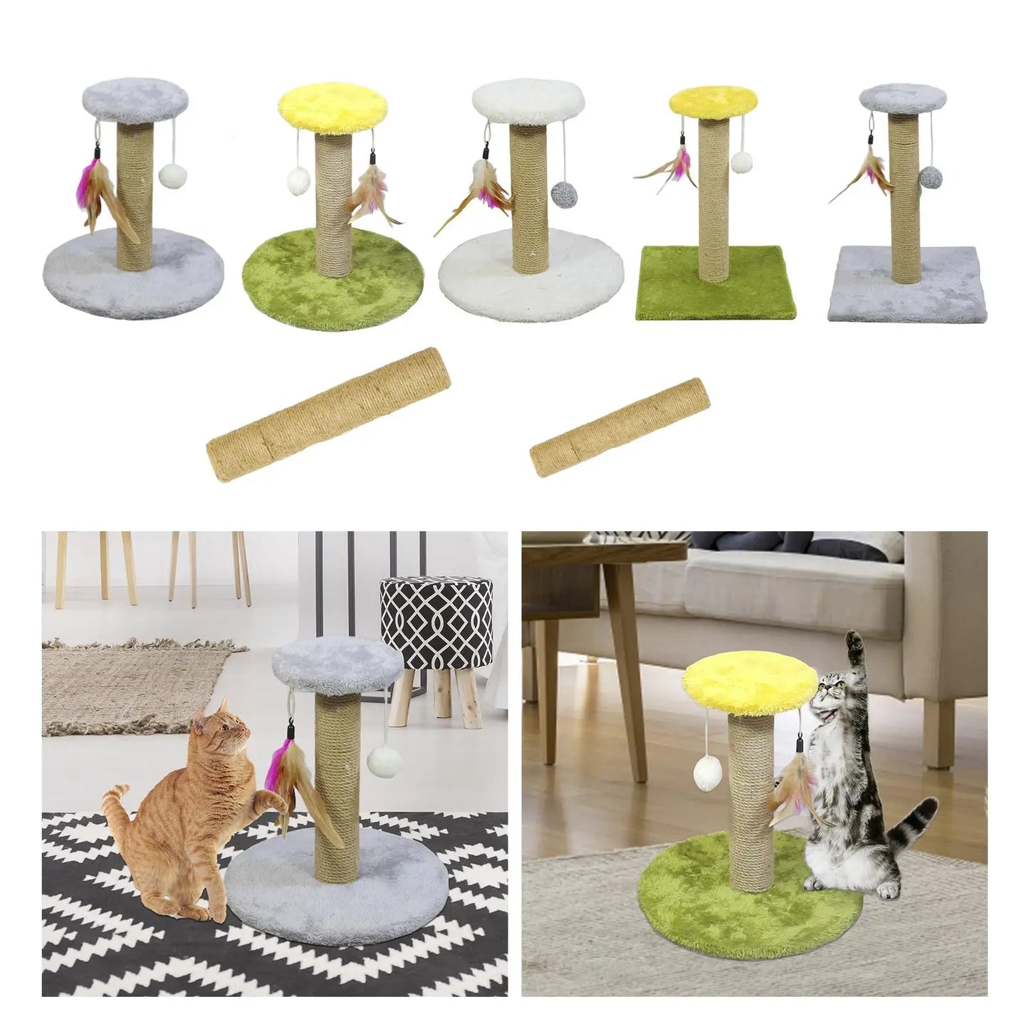 Arbre à Chat Compact en Sisal avec Jouets Suspendus