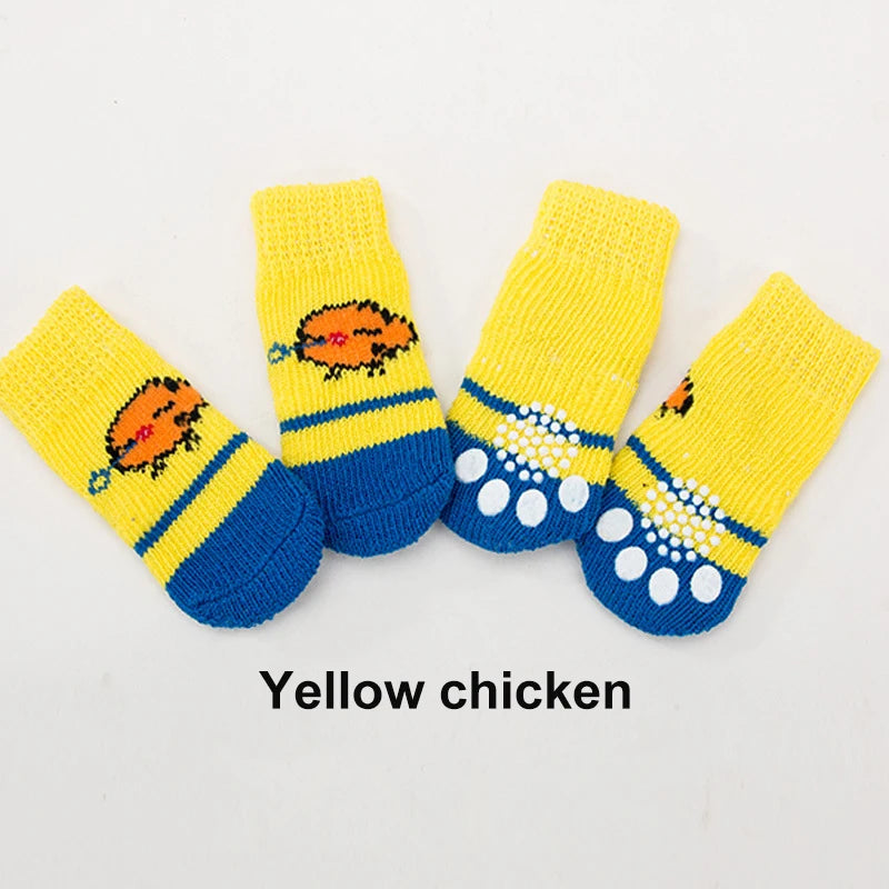 Chaussettes Antidérapantes Motif Canard pour Chiens et Chats – Lot de 4