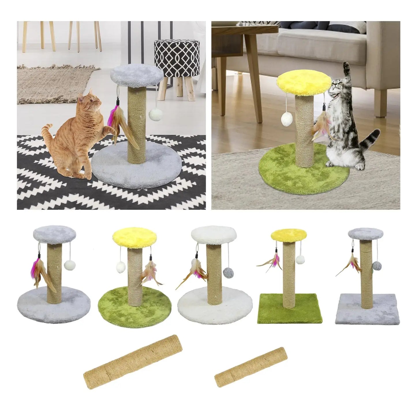 Arbre à Chat Compact en Sisal avec Jouets Suspendus