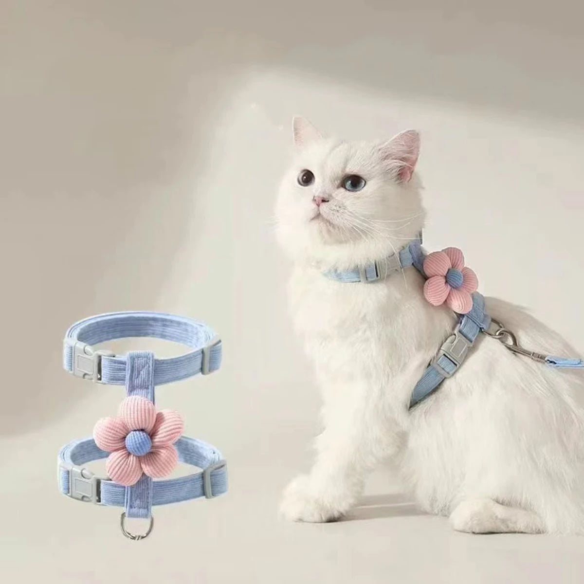 Harnais et Laisse Ajustables pour Chat avec Fleur Décorative