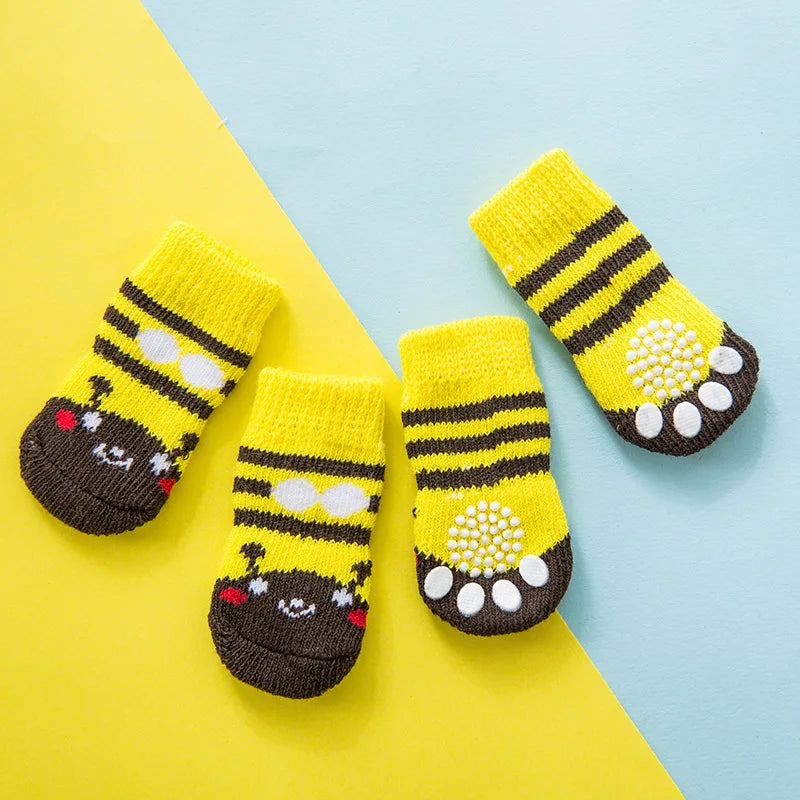 Chaussettes Antidérapantes Motif Canard pour Chiens et Chats – Lot de 4