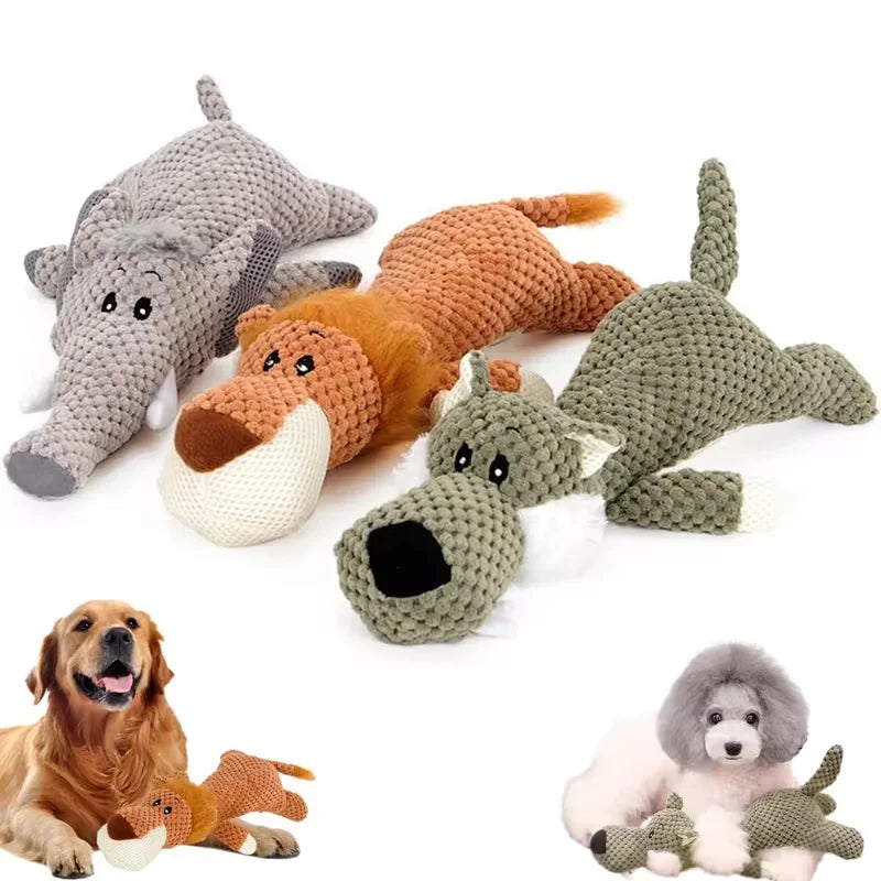 Peluche Sonore Résistante pour Chiens – Lion, Loup ou Éléphant