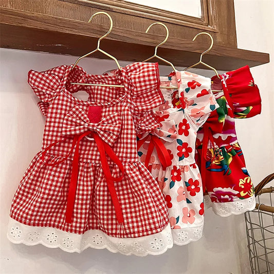 Robe à Motif avec Nœud pour Chien et Chat Élégants