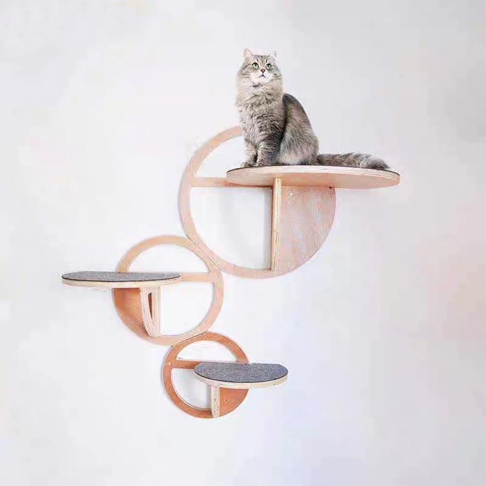 Plateforme Murale Ronde en Bois pour Chats
