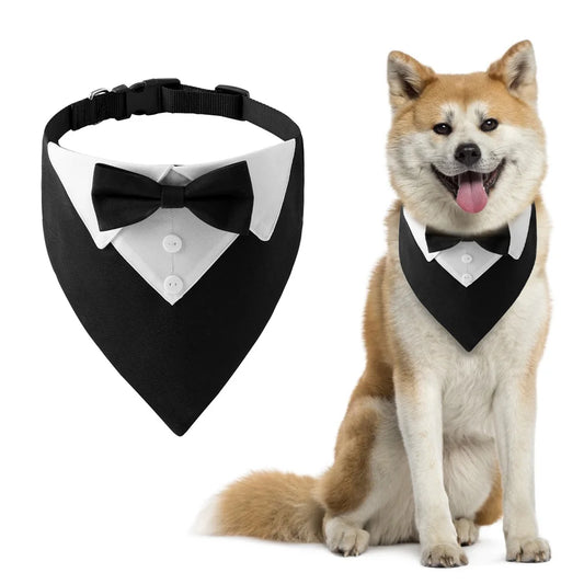 Bandana Smoking avec Nœud Papillon pour Chiens – Tenue de Cérémonie Ajustable