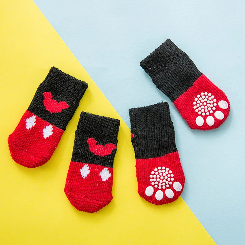 Chaussettes Antidérapantes Motif Canard pour Chiens et Chats – Lot de 4