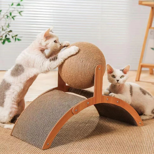 Griffoir Arqué en Bois avec Balle en Sisal – Jouet Interactif pour Chats