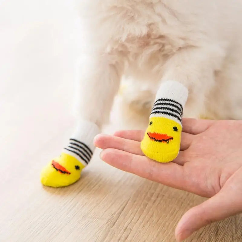 Chaussettes Antidérapantes Motif Canard pour Chiens et Chats – Lot de 4