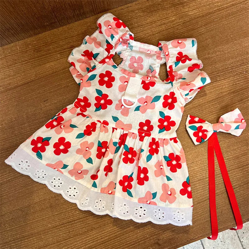 Robe à Motif avec Nœud pour Chien et Chat Élégants