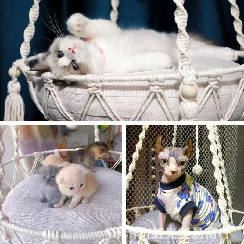 Hamac Suspendu en Corde de Coton pour Chat