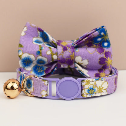 Collier Chat Ajustable avec Nœud Papillon et Clochette Dorée