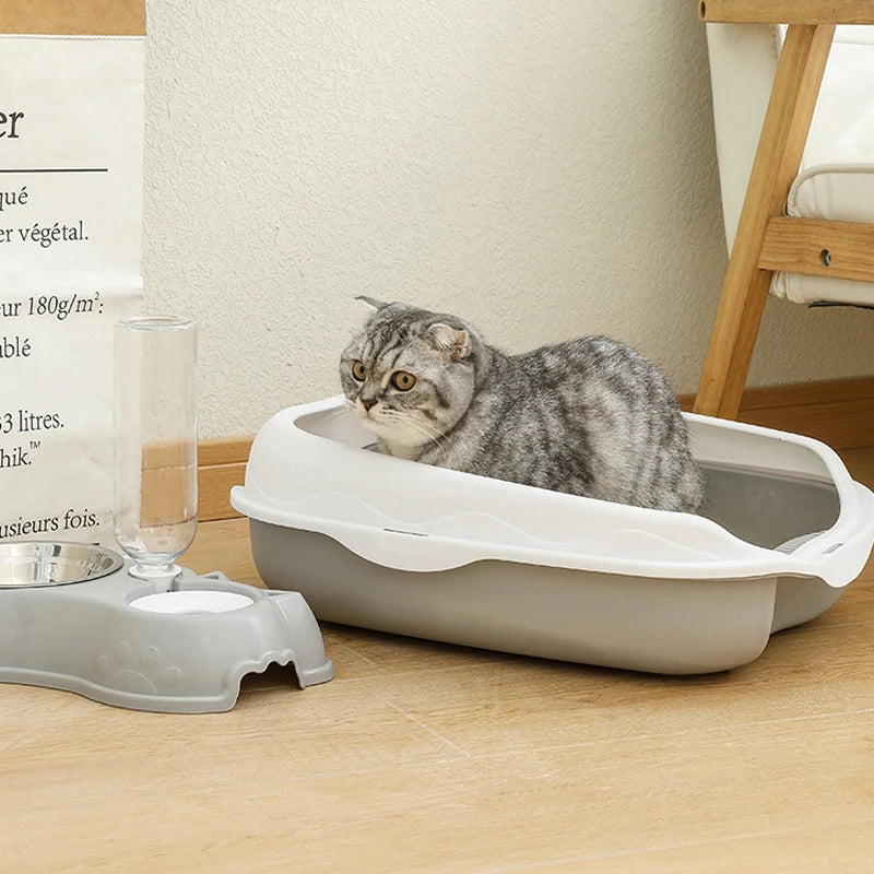 Bac à litière semi-fermé anti-éclaboussures pour chat