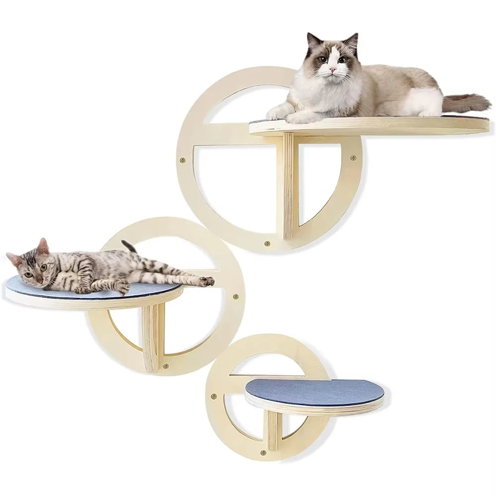 Plateforme Murale Ronde en Bois pour Chats