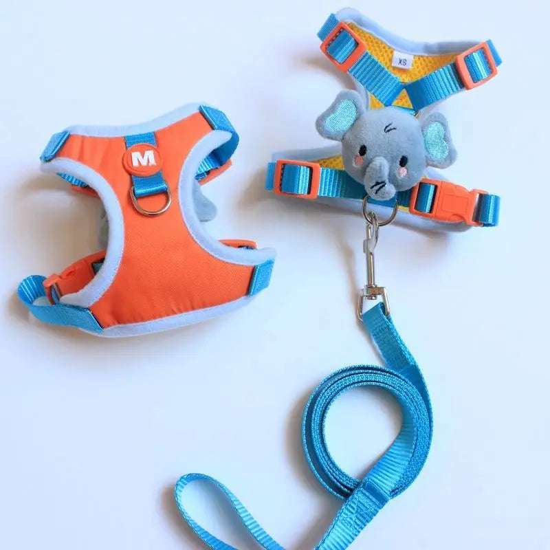 Harnais et Laisse Antifuite Motif Canard ou Éléphant pour Chats et Petits Chiens