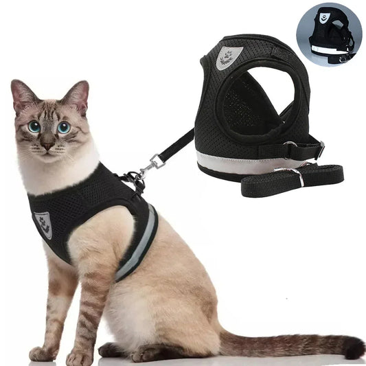 Harnais Réglable en Maille Respirante avec Laisse pour Chats et Petits Chiens