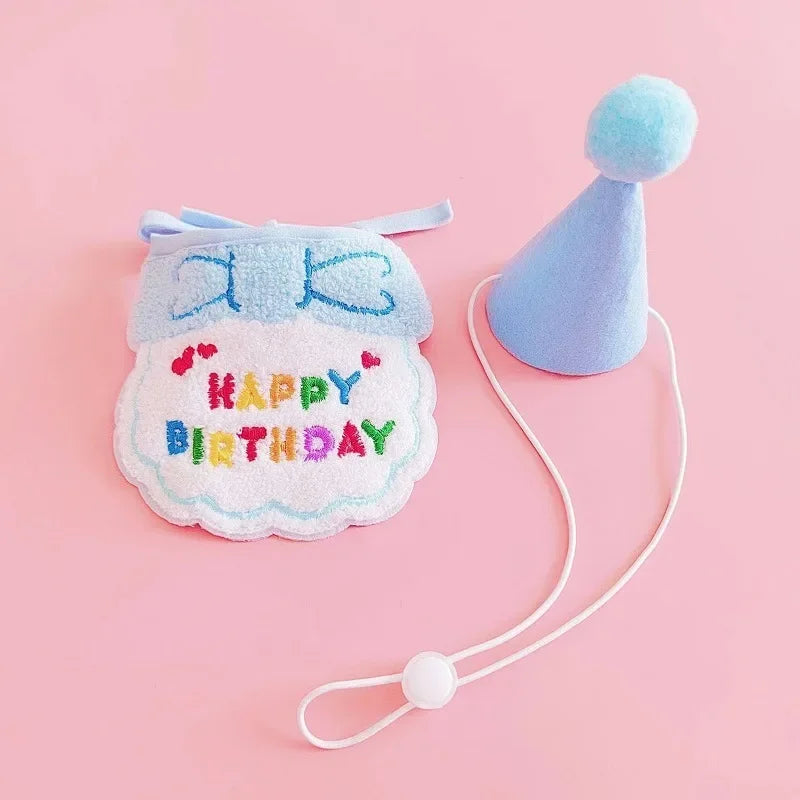 Set Anniversaire Chien & Chat – Bandana “Happy Birthday” et Chapeau Rose