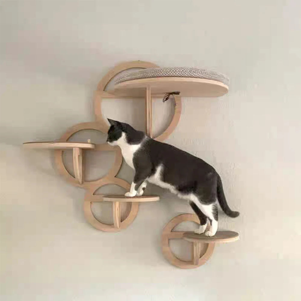 Plateforme Murale Ronde en Bois pour Chats