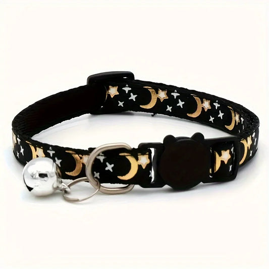 Collier Anti-étranglement Lune et Étoiles avec Clochette