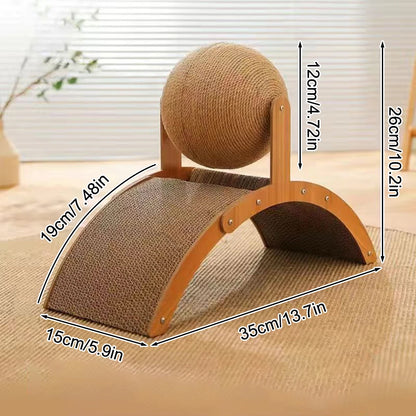 Griffoir Arqué en Bois avec Balle en Sisal – Jouet Interactif pour Chats