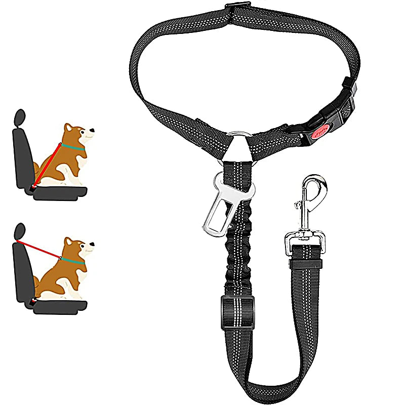 2 en 1 Ceinture de Sécurité Voiture pour Chien - Boucle & Appui-Tête