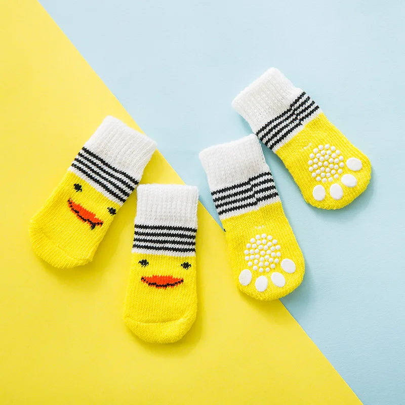 Chaussettes Antidérapantes Motif Canard pour Chiens et Chats – Lot de 4