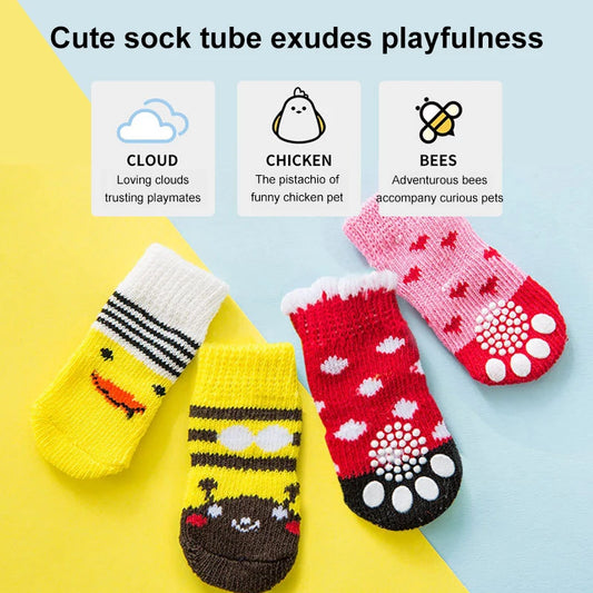 Chaussettes Antidérapantes Motif Canard pour Chiens et Chats – Lot de 4