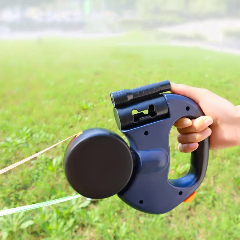 Double Laisse Enrouleur Retractable avec Lanterne pour Chien