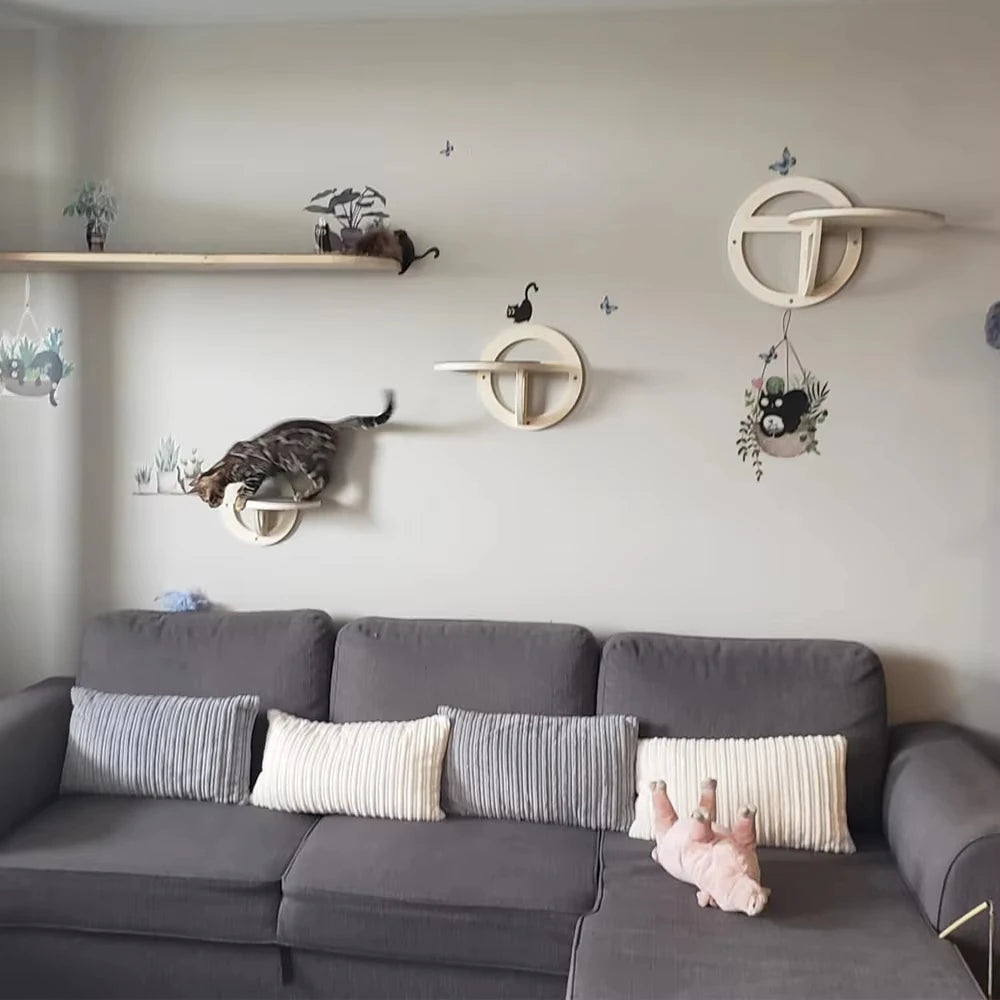 Plateforme Murale Ronde en Bois pour Chats