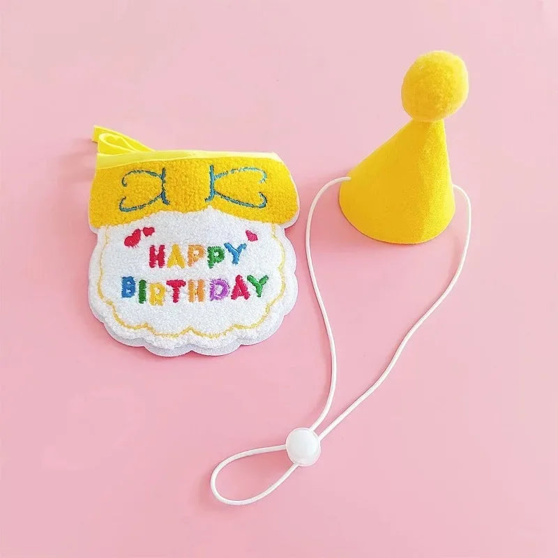 Set Anniversaire Chien & Chat – Bandana “Happy Birthday” et Chapeau Rose