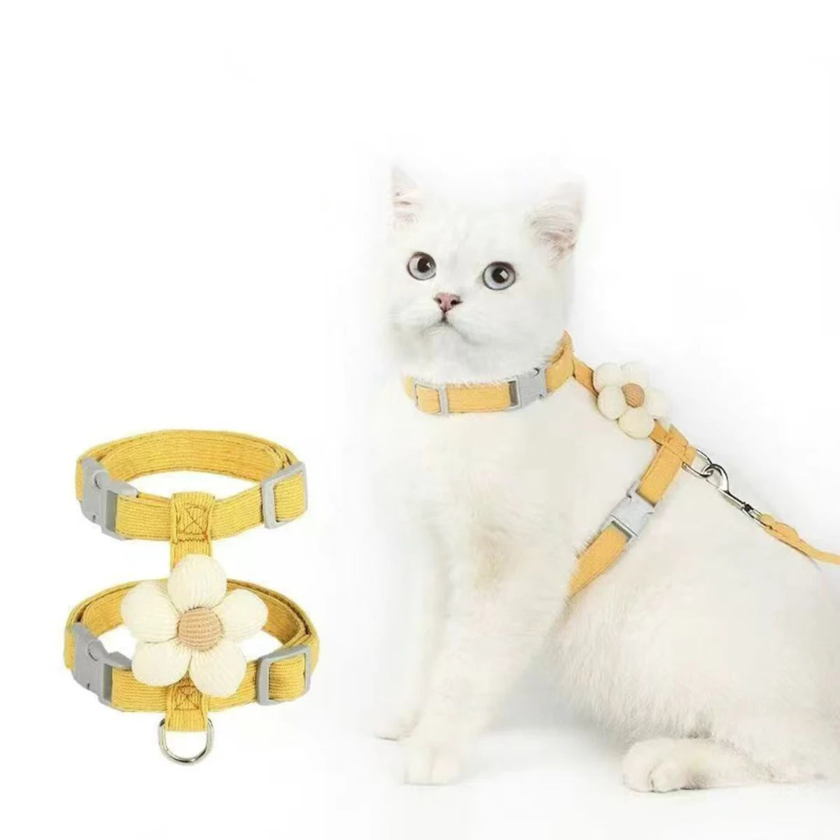 Harnais et Laisse Ajustables pour Chat avec Fleur Décorative