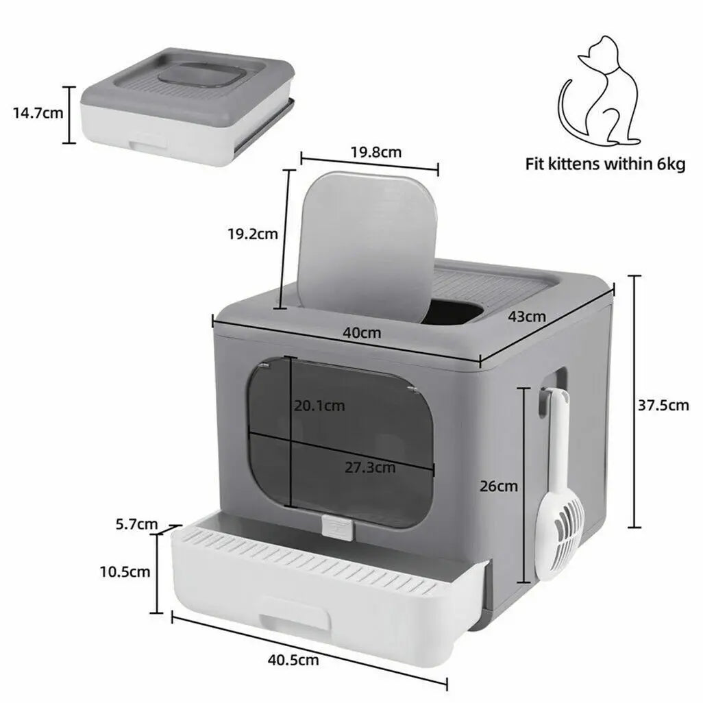 Bac à Litière Pliable avec Double Entrée et Tiroir