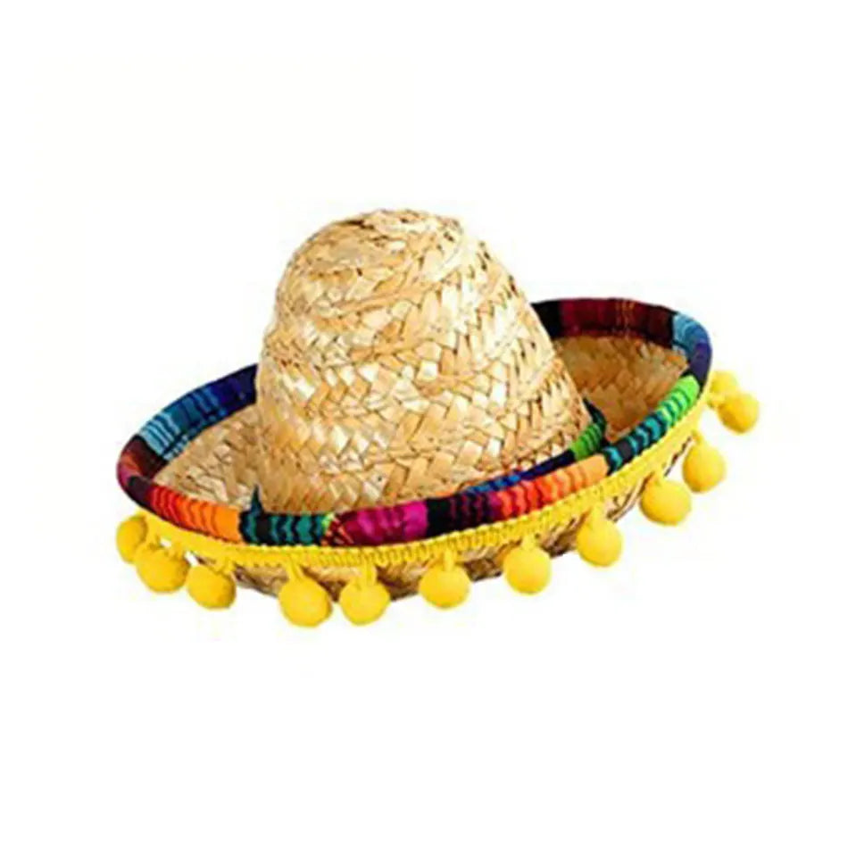Sombrero Mexicain pour Chat – Chapeau de Paille Coloré à Pompons