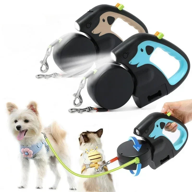 Laisse Enrouleur Double avec Freins Indépendants pour Chien